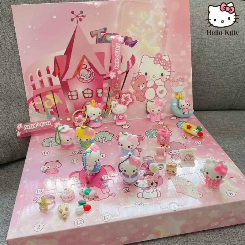 24 stücke Hallo Kitty Weihnachten Advents kalender Kawaii Sanrio zufällige Anime Figuren Schlüssel bund Geschenk box Geburtstag Weihnachts geschenke