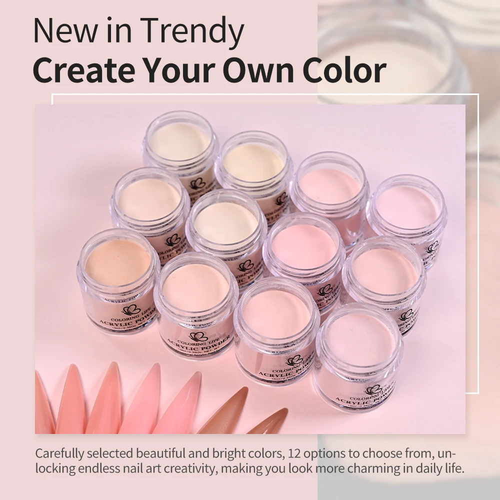 Poudre acrylique 3 en 1 pour ongles, 7g x 12 boîtes, couleur chair, rose, marron, cristal, pour Extension de Salon de manucure, sculpture, trempage, poussière pigmentée