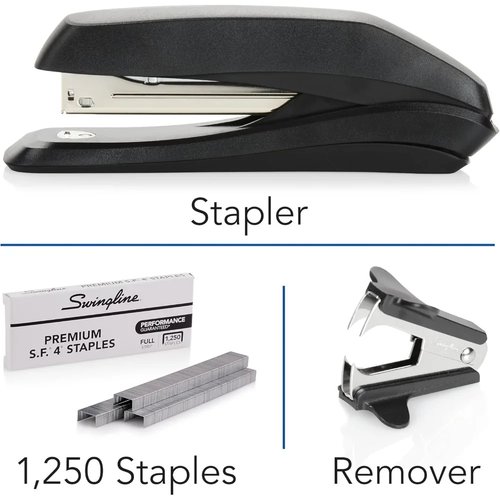 Jam-Free Stapler Value Pack with 1250 Staples and Remover, Black, Secures 20 Sheets