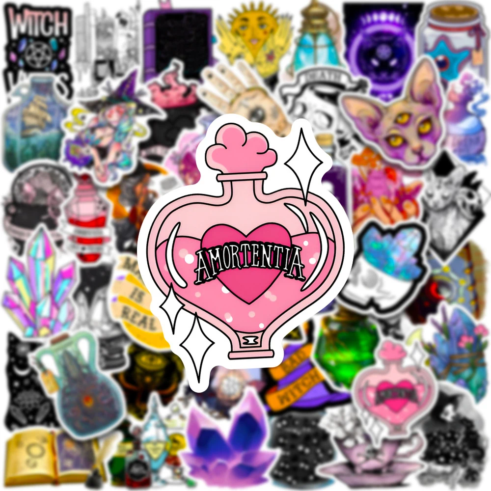 

10/30/50pcs Cartoon Magic Apothecary Witch Crystal Stickers Gothic Style Graffiti Sticker Laptop Luggage Phone Cool Decals Decor