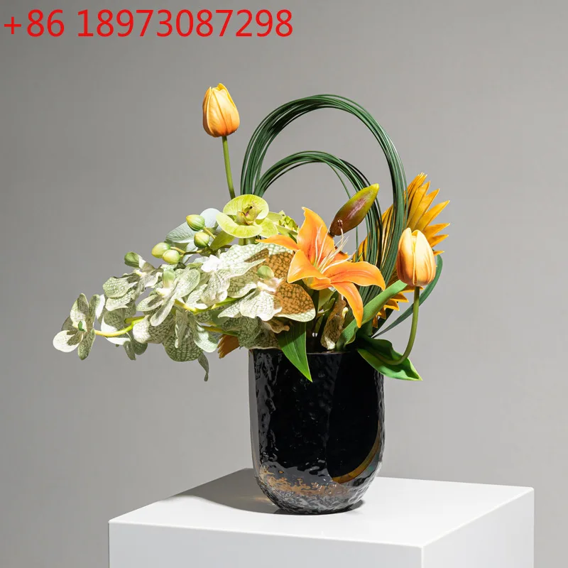 

Высококачественное хрустальное стекло, имитация цветочного искусства, украшение для входа, зеленое растение, прикроватная тумбочка