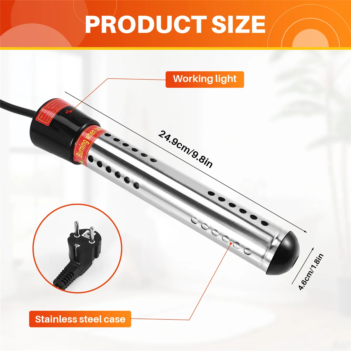 HOT 2500W Immersion Heater, Pool Heater Automatic Timer, Safe Pool Heating Immersion Heater, Perfect for Home Eu Plug