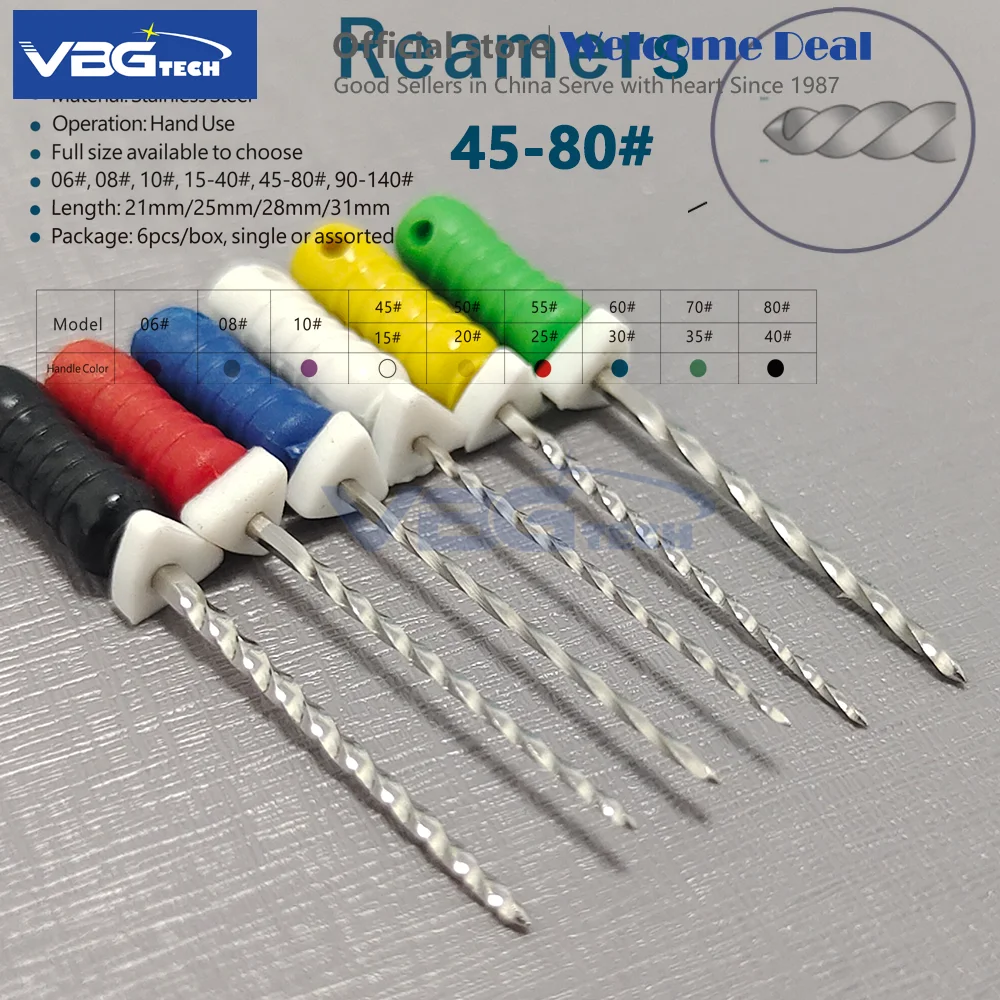 6pcs/Pack Dental Endodontic R Files Endo Root Canal File Reamers Hand Use Stainless Steel K-File 21mm/25mm/31mm Odontopediatria