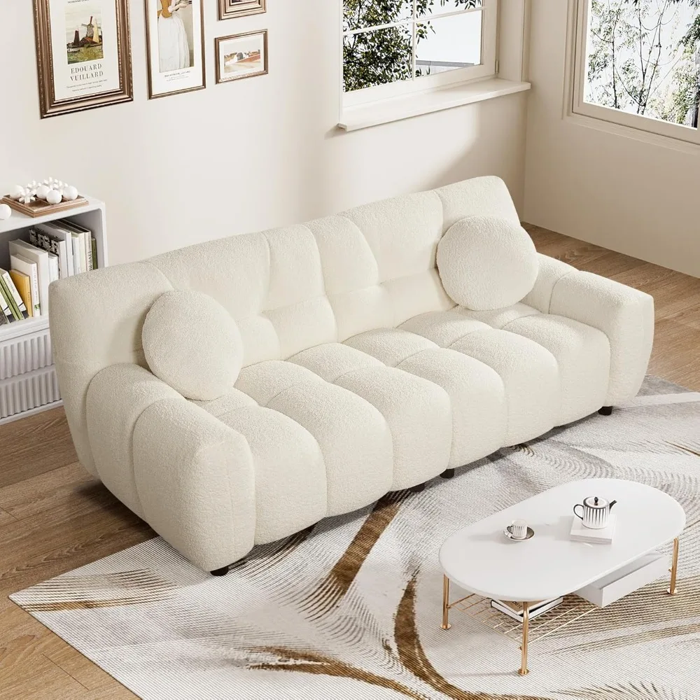 

Boucle Cloud Sofa Couch, Comfy Deep Seat Sherpa Couch, 72.8" Upholstered Cozy Teddy 2 Seat Marshmallow Couch with 2 Pillows, Ove