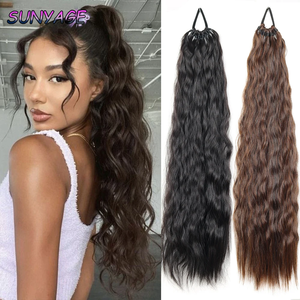 

24-дюймовая женская 11-ниточная плетеная резинка из синтетического кукурузного уса, хвост светло-коричневого цвета для золота, Хэллоуин и Рождество, partie