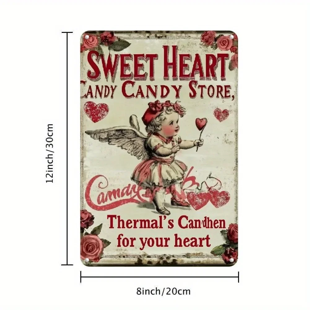 CIFBUY Sweet Heart Candy Store Vintage Metal Tin Sign Retro Angel Cupid Wall Plate Decor for Home Cafe Wall Hanging