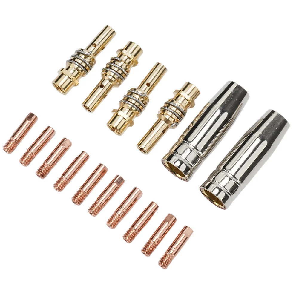 

16pcs Mig Welding Nozzles Kit Co2 Torch Welding Head Bracket Contact 15AK 0.8mm/1.0mm Welding Nozzle Contact Tip Holder Set