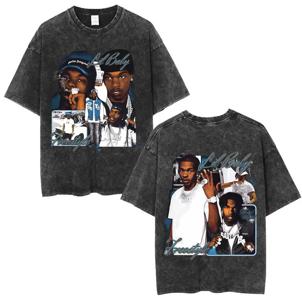 

Washed Vintage Rapper Lil Baby Graphic T-shirt Men Women Hip Hop Fashion Pop Music T-shirt Men's Casual Retro Oversized T Shirts