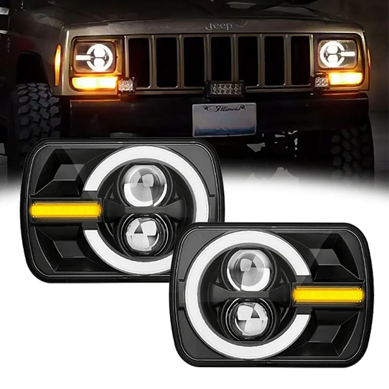Faro Led de 2x5x7 pulgadas, señal de giro DRL, faro de haz alto-bajo para camioneta Toyota Jeep Wrangler YJ Cherokee XJ Nissan 240SX