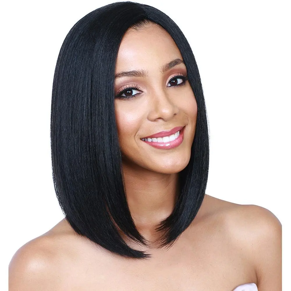 

Synthetic Black Short Bob Wig Middle Part No Bangs Side Fringe Women Natural Full Head Cosplay Everyday Party Hairpiece