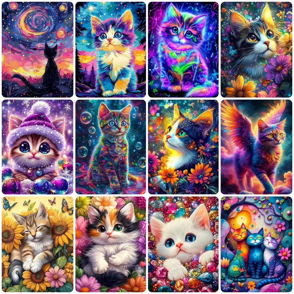 5D DIY Buntes Fantasy-Katzen-Diamantbild, Regenbogen-Kätzchen mit Galaxie, handgefertigte Kunst, exquisites kreatives Geschenk, Heimdekoration