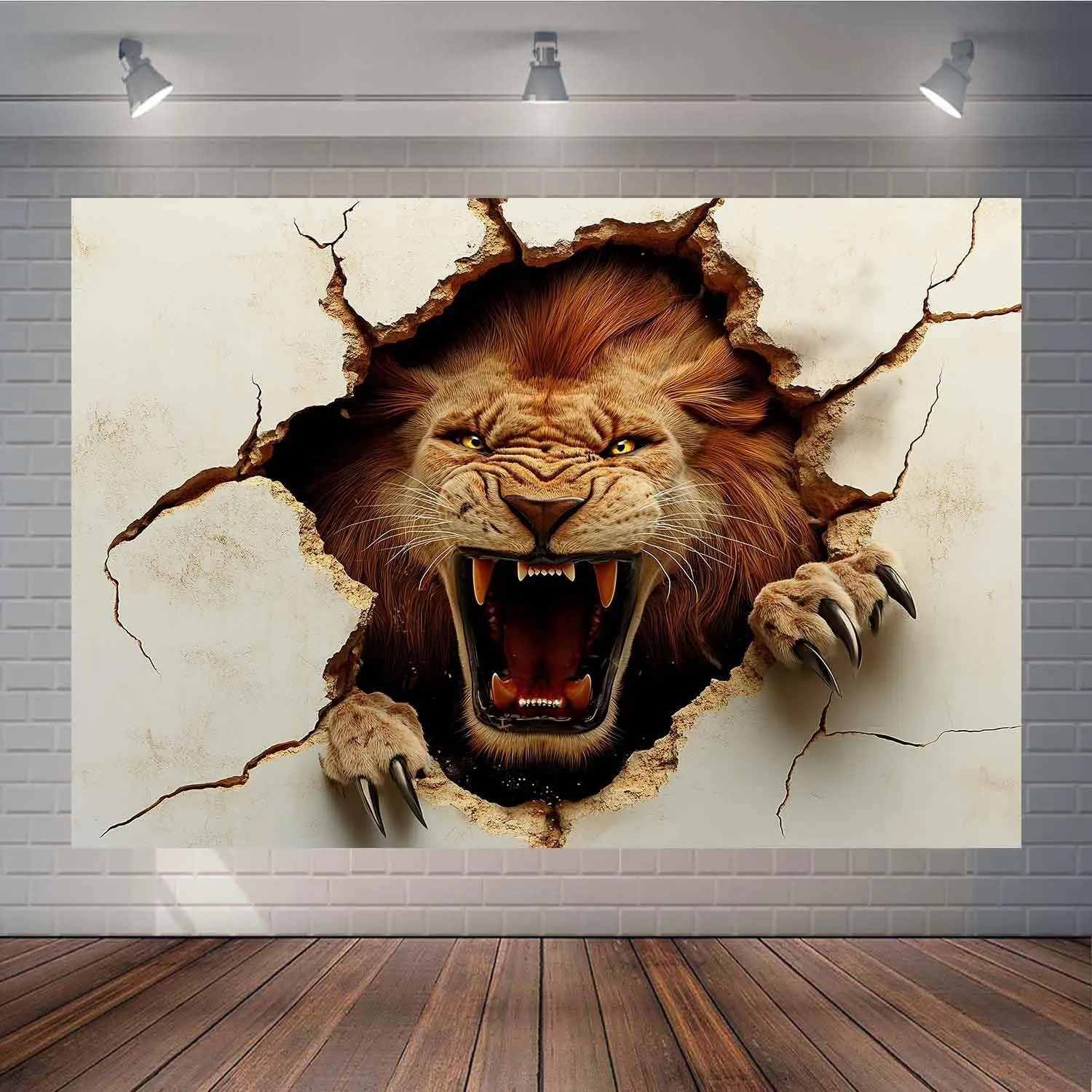 3D Lion Breaking Through Wall Tapestry, Realistic Roaring Wild Animal Print Wall Hanging for Bedroom Living Room Dorm Home Decor