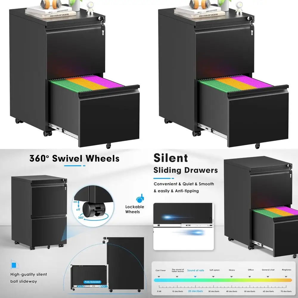 

Secure 2-Drawer Metal Filing Cabinet, Compact Lockable Storage for Home Office, Fits A4/Letter/Legal, Easy Assembly, Black