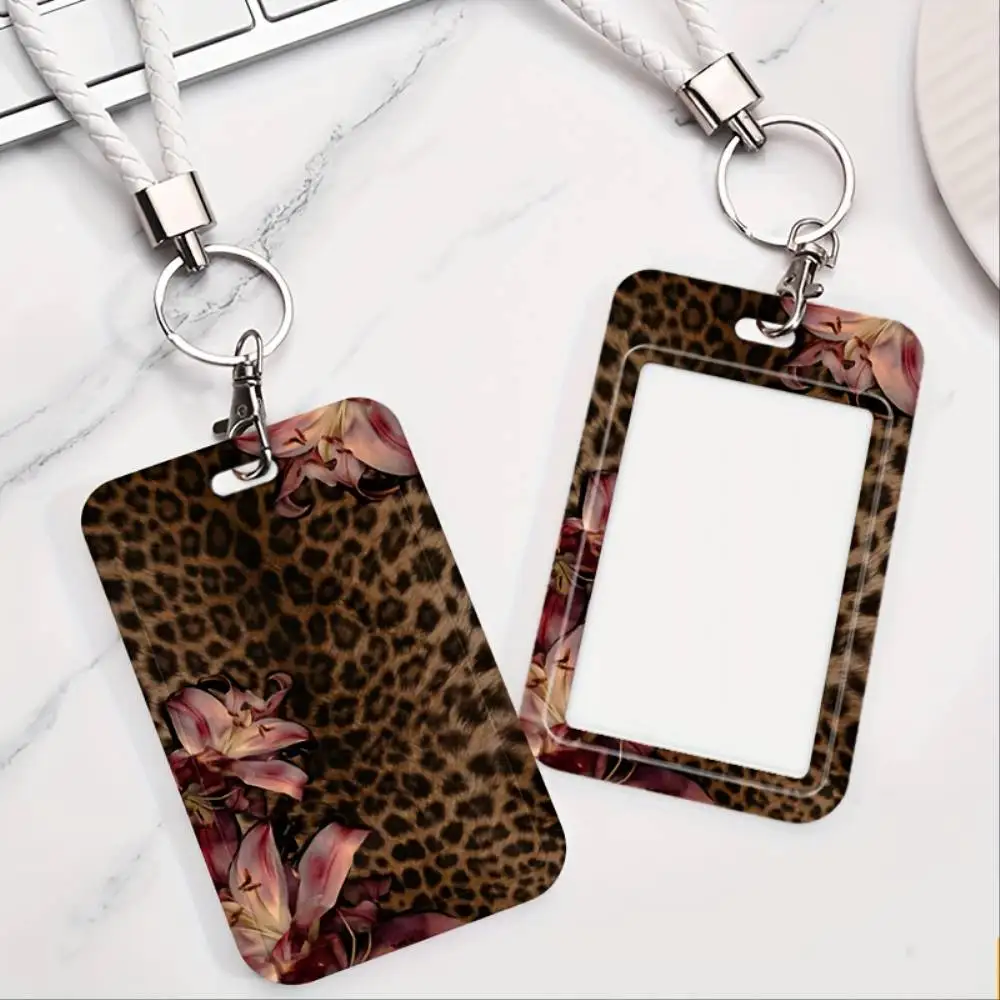 Leopard Floral Print ID Card Holder Plastic Badge Case For Doctor Nurse Student Employee ID Bank Access Card Holiday Gift
