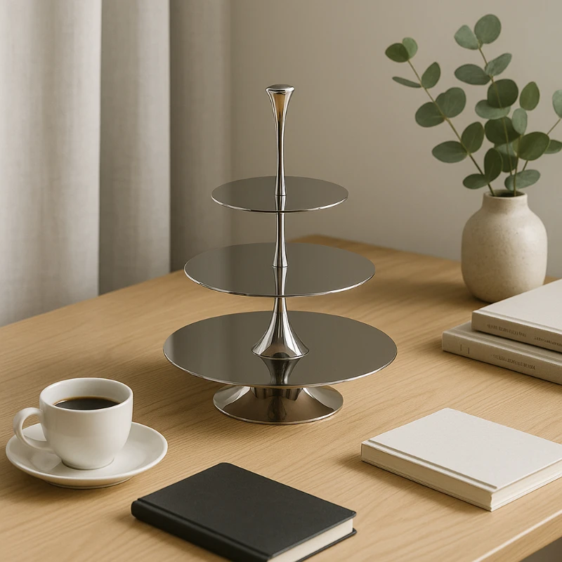 

Scandinavian Stainless Steel 2-Tier Dessert Stand Luxury Fruit Cake Plate Serving Tray for Afternoon Tea Party