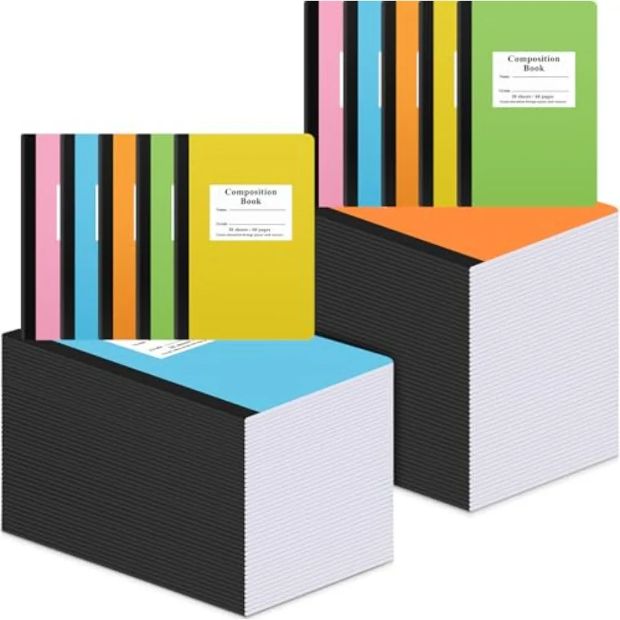 

Блокноты для записей с широкой разлиновкой, 8,5 x 5,5 дюймов, 30 листов/60 страниц, белая бумага, прочная спиральная переплетка, школьные принадлежности