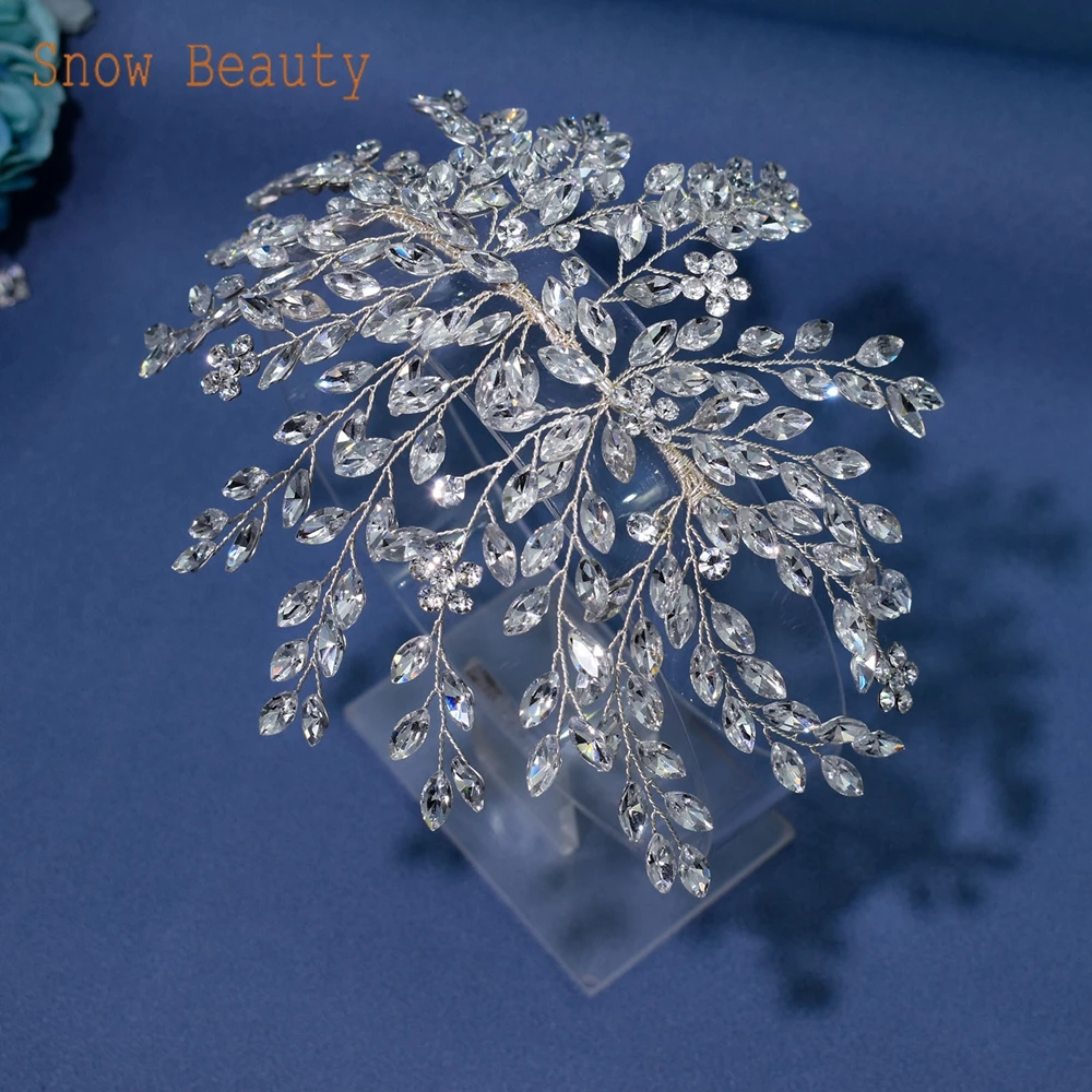 A422 Silver Bridal Headdress Handmade Rhinestones Wedding Hair accessories Crystal Bridesmaids Women Jewelry Bridal Headbands