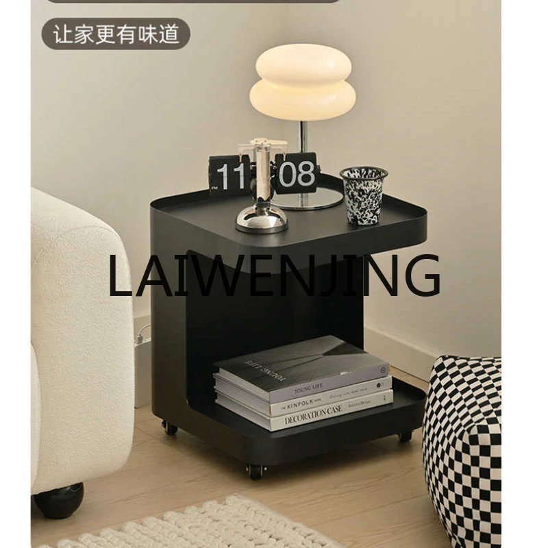 RWJ Portable Mini Small Coffee Table Iron Bedside Table Trolley Corner Table