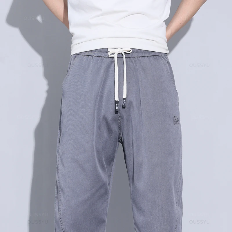 Brand Clothing Summer Soft Lyocell Fabric Men\'s Cargo Casual Pants Thin Jogger Korean Sweatpants Harem Trousers Male Plus Size