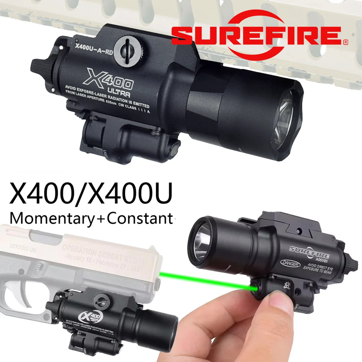 

Tactical Surefire LED X300 X400 Ultra Weapon Flashlight Rifle Light X400V X400U Red Green Laser GLOCK Scout Lamp 20mm Rail