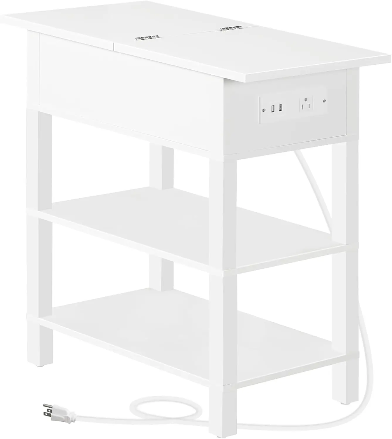 

Table With Charging Station, Flip Top Side Table With USB Ports, Narrow Nightstand Bedside Tables With Storage Shelve