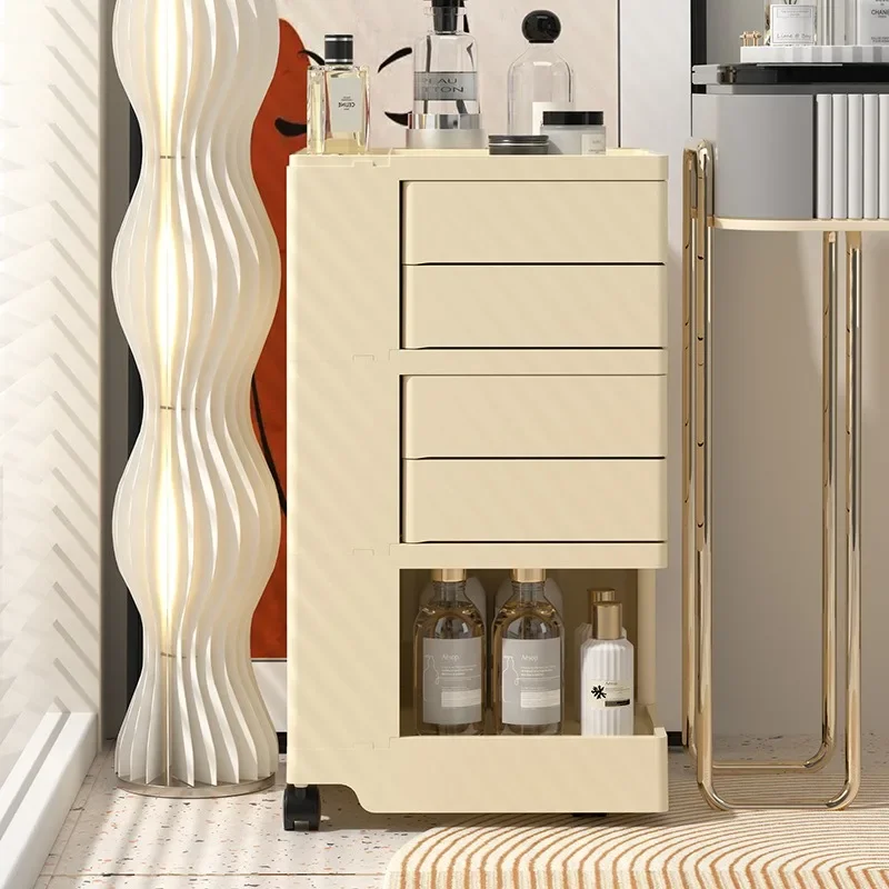 Aufbewahrungsschrank, Wohnzimmer, Schlafzimmer, multifunktionaler drehbarer Nachttisch, kleiner Wagen, Snacks, Kosmetiklagerregal