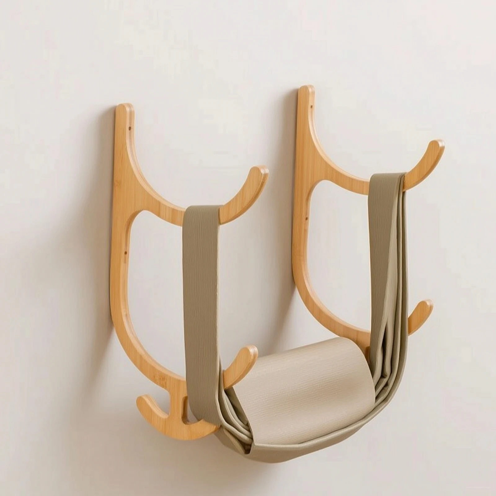 Fitness Mat Rack with Hooks Wooden Fitness Mat Holder with Hooks Gym Accessory Organizer Space-Saving Easy to Install for Yogi view 6