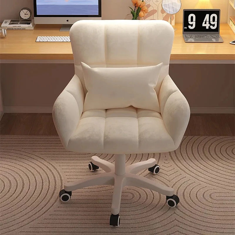 Leather Bedroom Office Chair Vanity White Work Cute Rolling Gaming Chair Pedicure Cadeiras De Escritorio Salon Furniture image 2