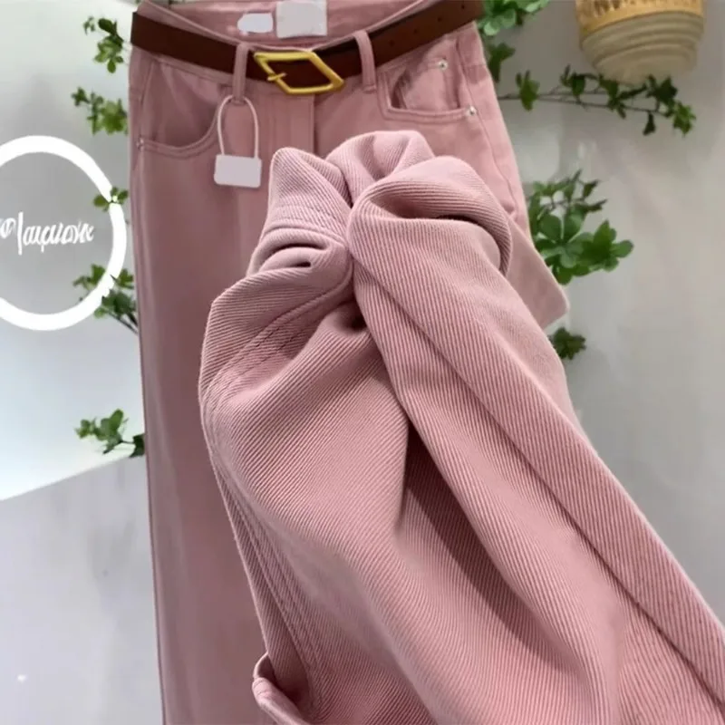 

Autumn high waisted women's solid color street pants retro women's jeans Korean women's elastic multifunctional denim pants