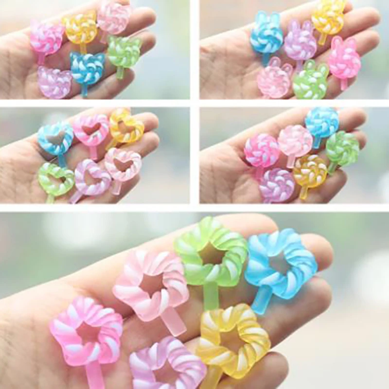 10Pcs Luminous Mini Resin lollipop DIY Charms for Phone Case Refrigerator Random Color