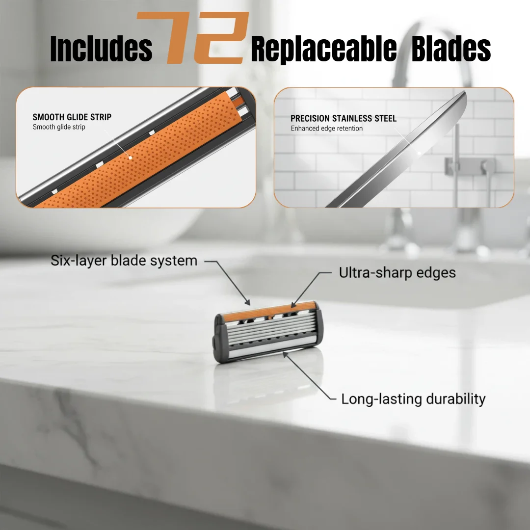 Set di rasoi di sicurezza manuali in acciaio inossidabile da 72 lame per uomo Taglio manuale versatile, facile da pulire, manico in metallo