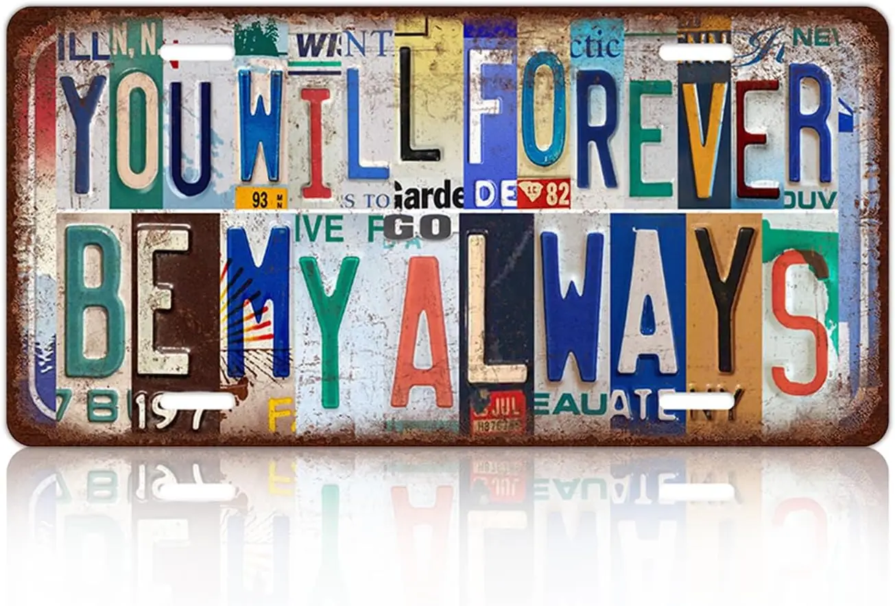 Vintage License Plate Wall Decor Metal Tin Sign for Lover 12 x 6 Inches - You Will Forever Be My Always