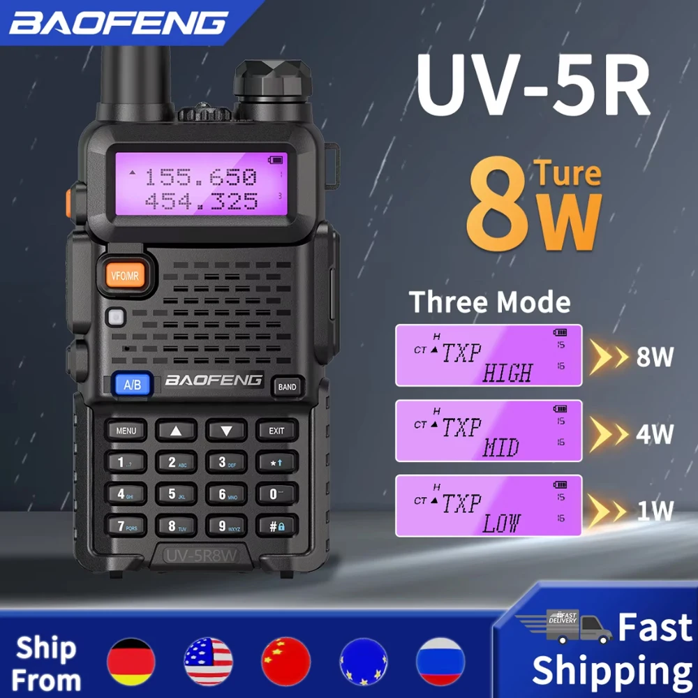 Baofeng Walkie Talkie UV 5R 5W 8W Dual Band Ham Two Way Radio Vhf Uhf FM Radio Handheld Transceiver Jagen 16KM