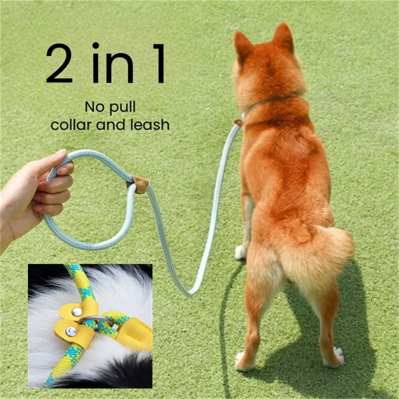 2 In 1 Dog Collar Lead P Lanyard Anti Pull Walking Rope Strong Anti-Strangling Belt Collards for Pitbull Teddy Dogs Straps