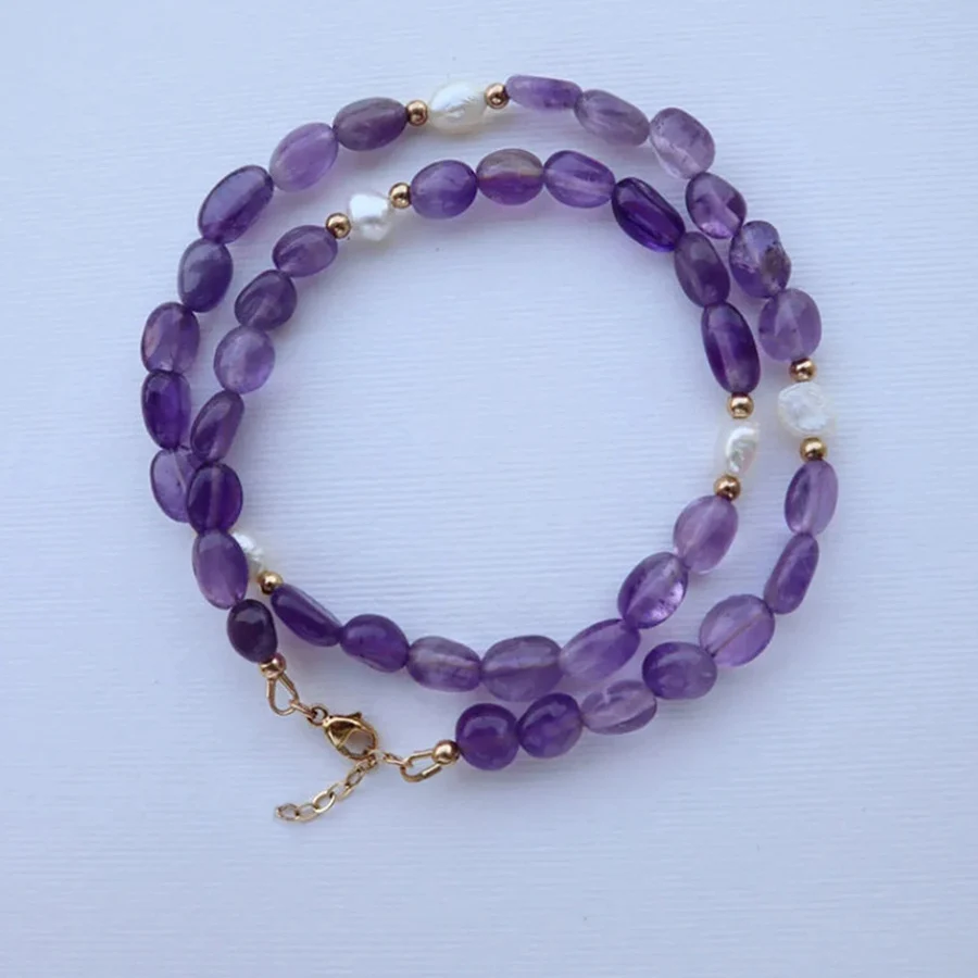 Trend Elegant Jewelry Handmade Wedding Imitation Pearl Necklace For Women Fashion Natural Purple Stone Choker Necklace N0497