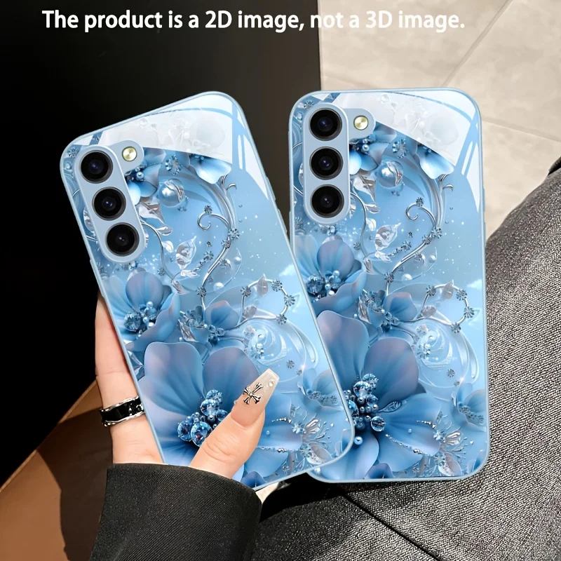 Blue Lotus Fashion Phone case s26 ultra case Glass phone case for Samsung Galaxy s26/s25/s24/s23/s22 Ultra FE Plus A17 A16 A07