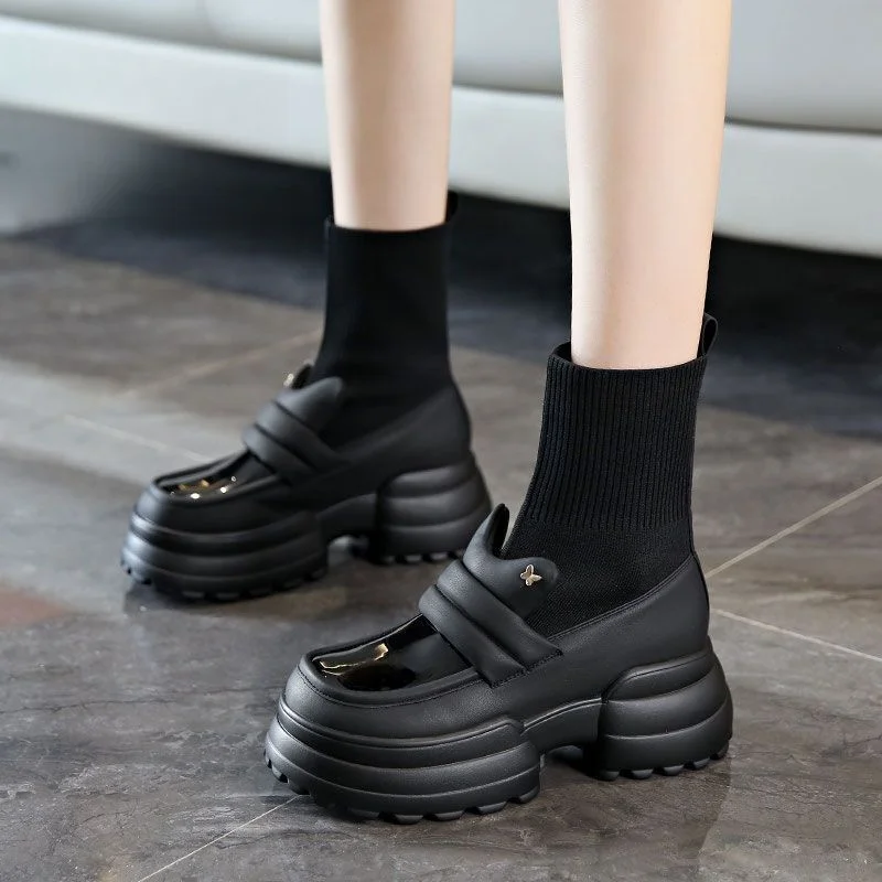

Женские модные ботинки, туфли на платформе с круглым носком, квадратный каблук, лоферы с глубоким носком, одинарные туфли, универсальная женская обувь больших размеров в стиле ретро