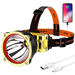 LED Headlamp Waterproof Fishing Lantern 3 Modes Powerful Headlight USB Rechargeable 18650 Head Torch Power Bank Flashlight