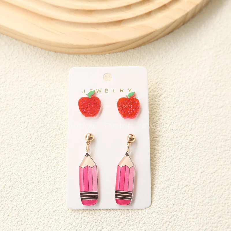 Handmade Earrings Items for Small Business Red Pink Apple Pencil Acrylic Dangle Drop Earrings Women 2026 Fashion