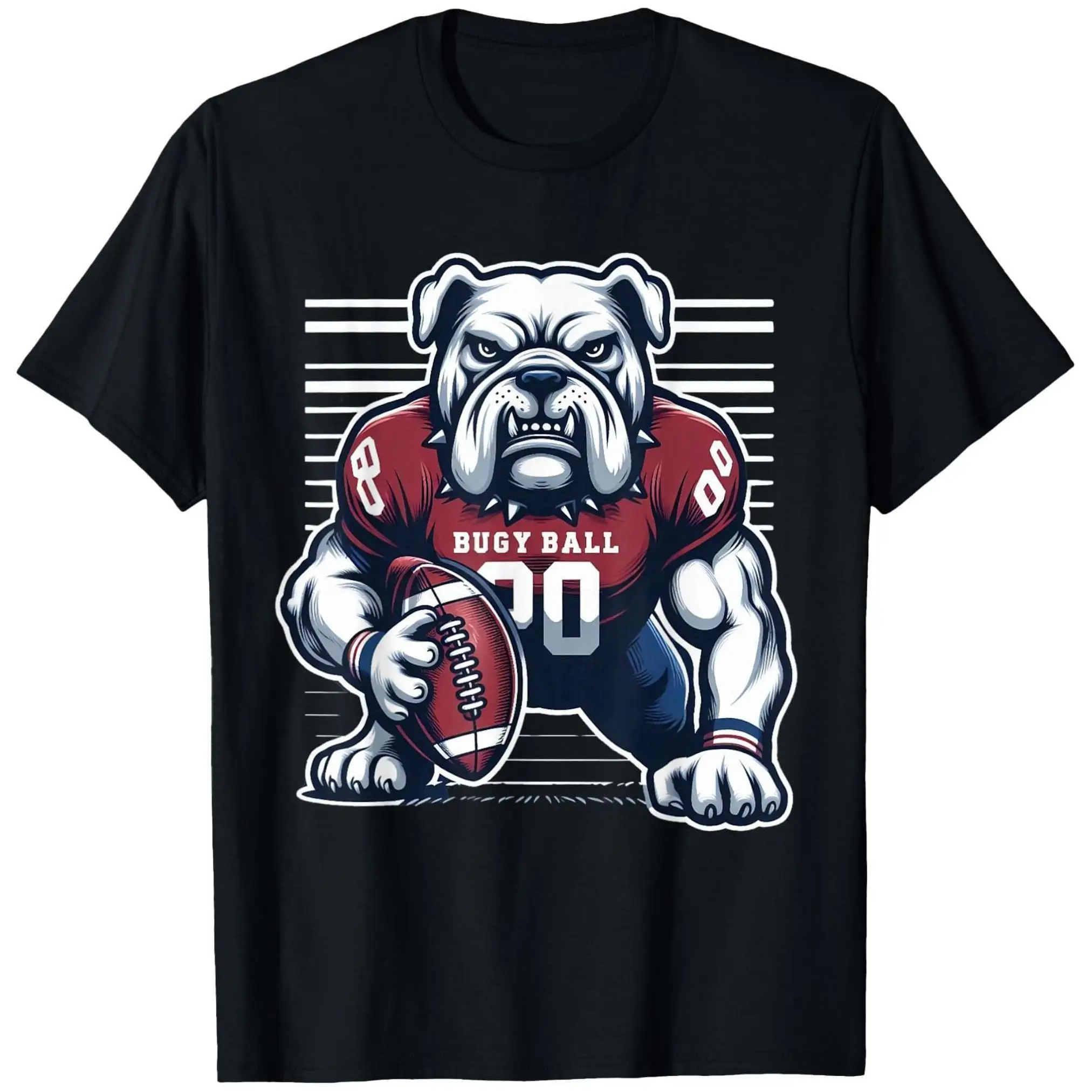 

Funny Bulldog Football Shirt 2025 Sports Mascot Graphic Tee for Men Boys Rugby Game Day T-Shirt Aggressive Dog Cartoon Style