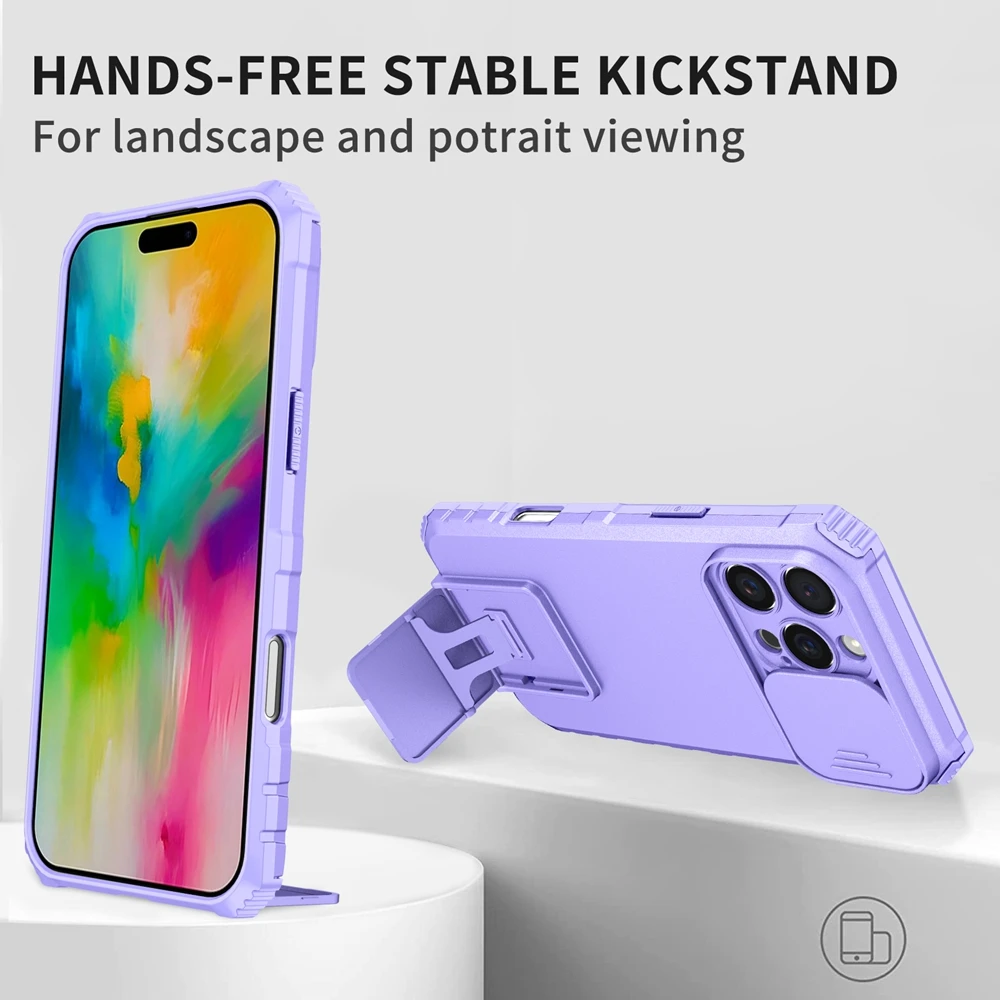 Kamera-Schutz-Schiebehülle für iPhone 17 16 15 14 13 12 11 8 7 Plus Pro X XS XR Max SE – Robuste Kunststoff-Handyhülle mit Halterung – Detail 19