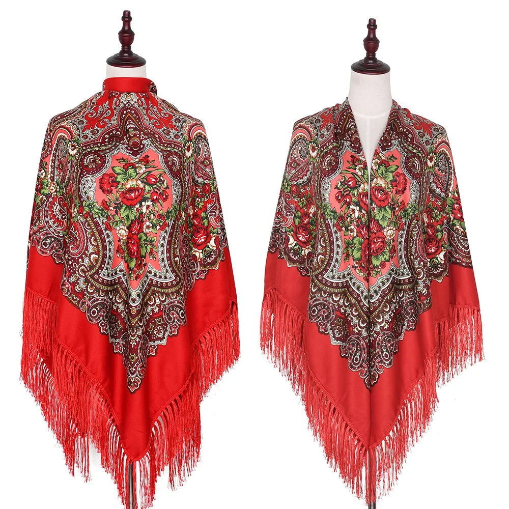 160*160cm Women Russian Scarf Luxury Floral Print Scarves Wraps Big Size Handkerchief Babushka Bandana Beach Travel Shawls
