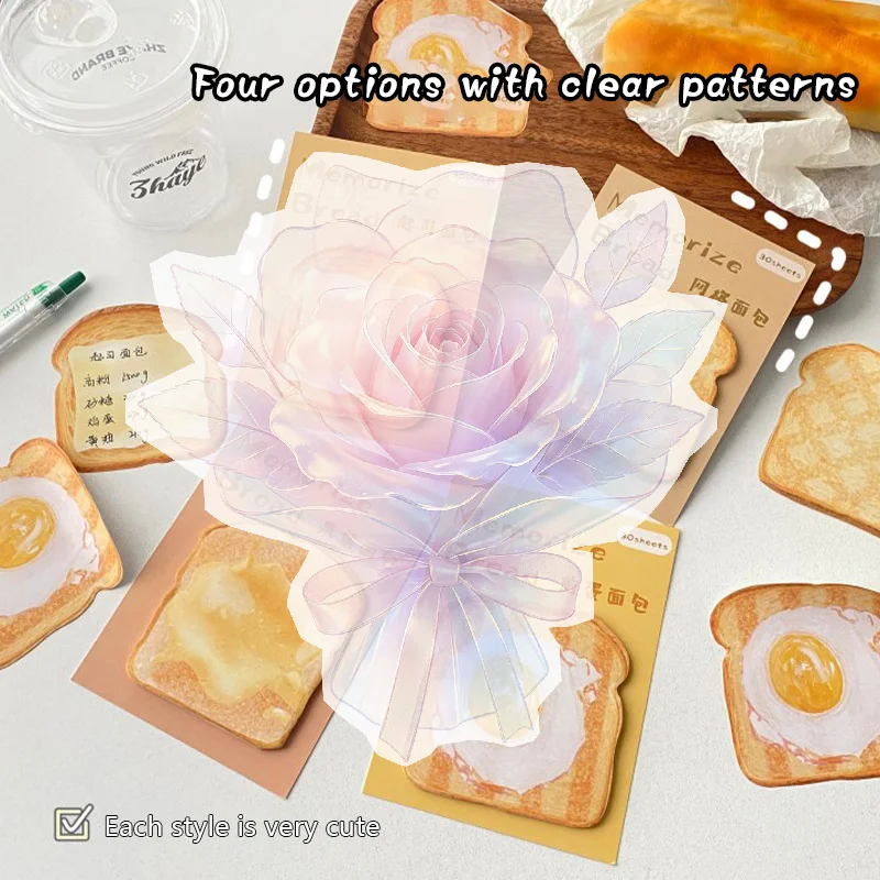 30Sheets Creative Fashion Toast Shape Convenience Sticker Message Paper Adhesive Self Sticky Sticky Notepad School Supplies