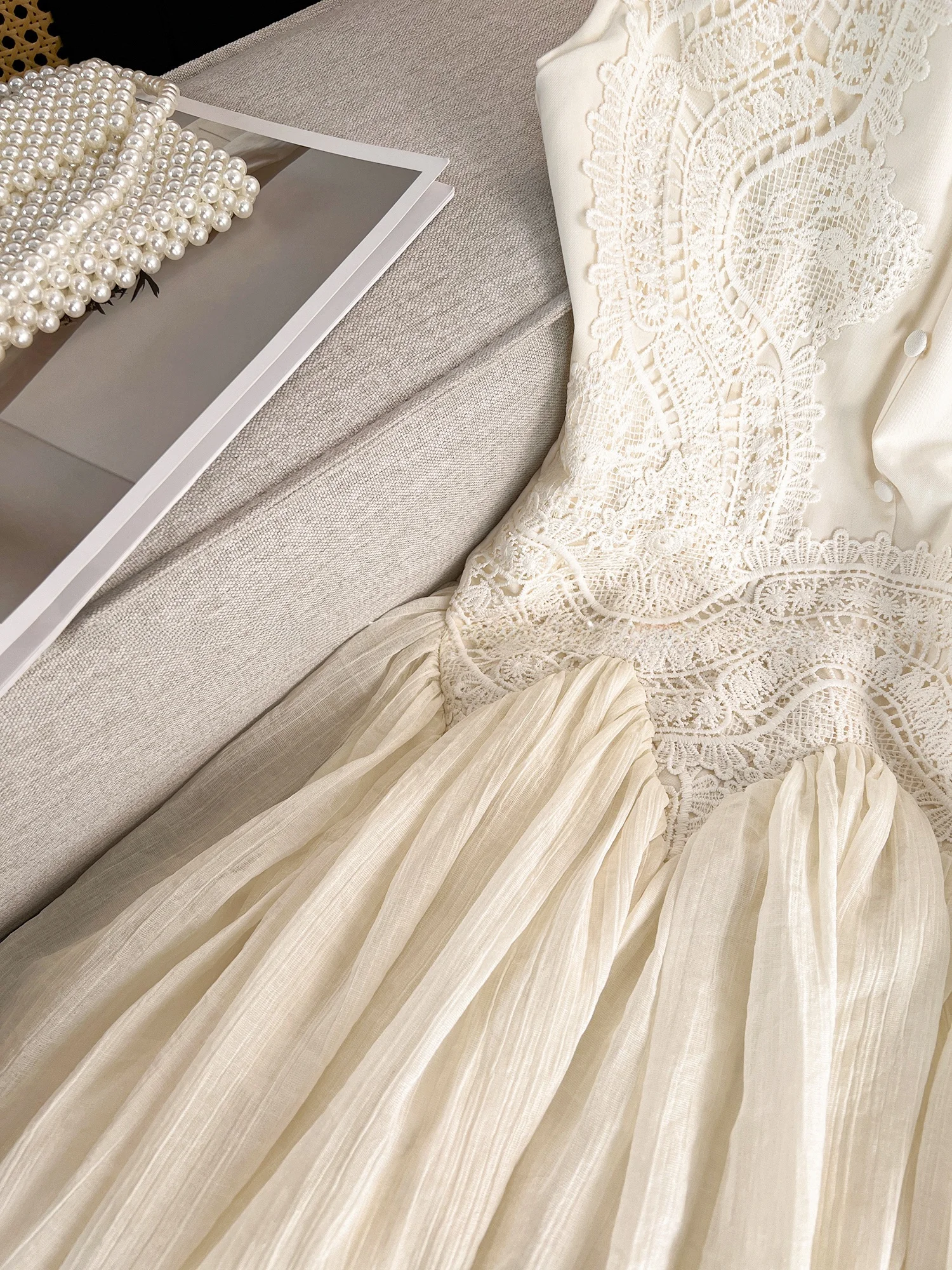 Ele Summer New Sle Gentle Wind Dimagrante Lace Splice Svel Vest Dr Vita stretta Scava fuori l Vita morbida