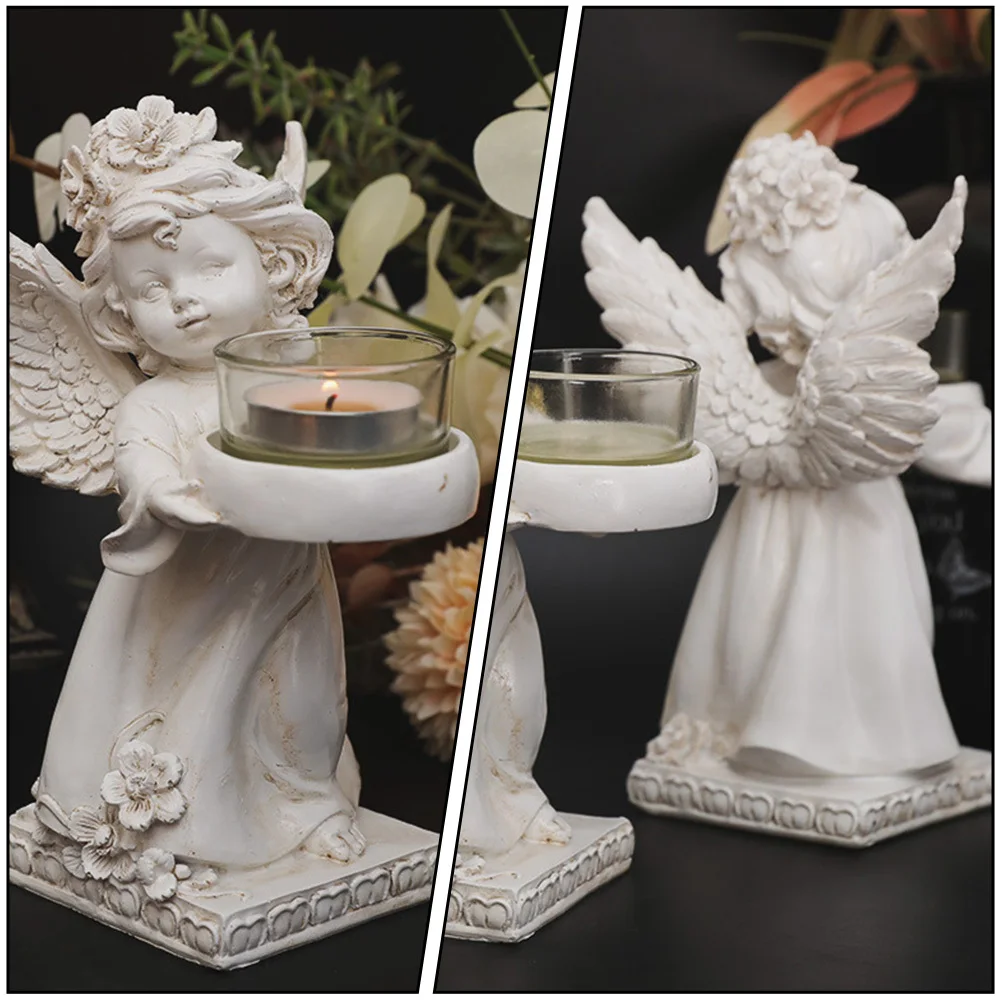 2Pcs Holders Retro Vintage Angel Statue Creative Candlestick for Home Decor Wedding Birthday Celebration