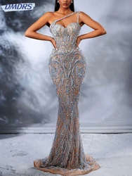 Gorgeous Beaded Pearls Long Evening Dress Elegant One Shoulder Prom Dresses Customized Sexy Illusion Cocktail Gown For Women