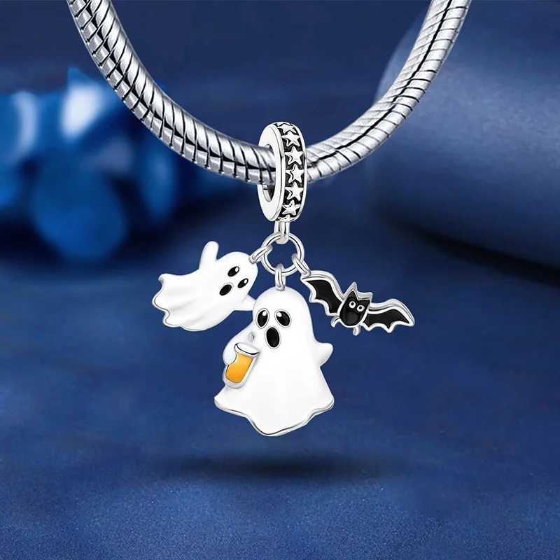 Charms aus 925er-Sterlingsilber, Phantom-Halloween-Kürbis-Charms, passend für DIY-Herstellung, Armreif, Geschenk, hochwertiger edler Schmuck für Frauen