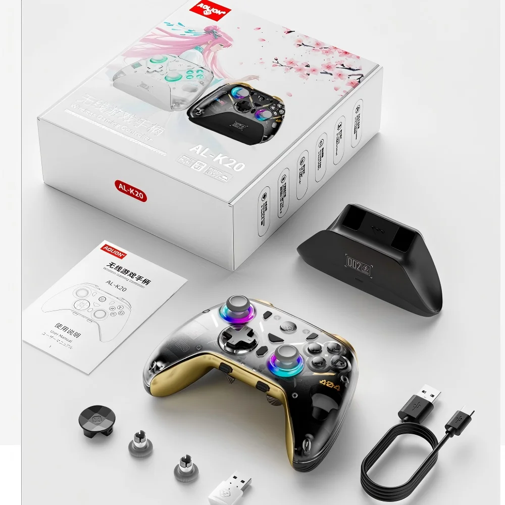Controller da gioco AOLION K20 Dual Hall Guscio di superficie magnetica Trigger lineare a tre velocità per HUB di ricarica per PC iOS e Android