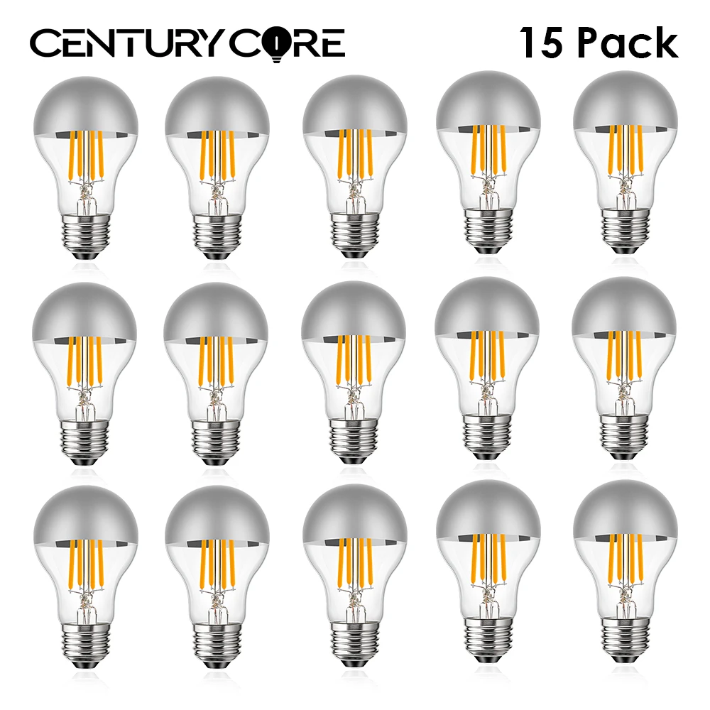 A19 Half Silver Mirror Top LED Filament Bulbs E27 Dimmable
