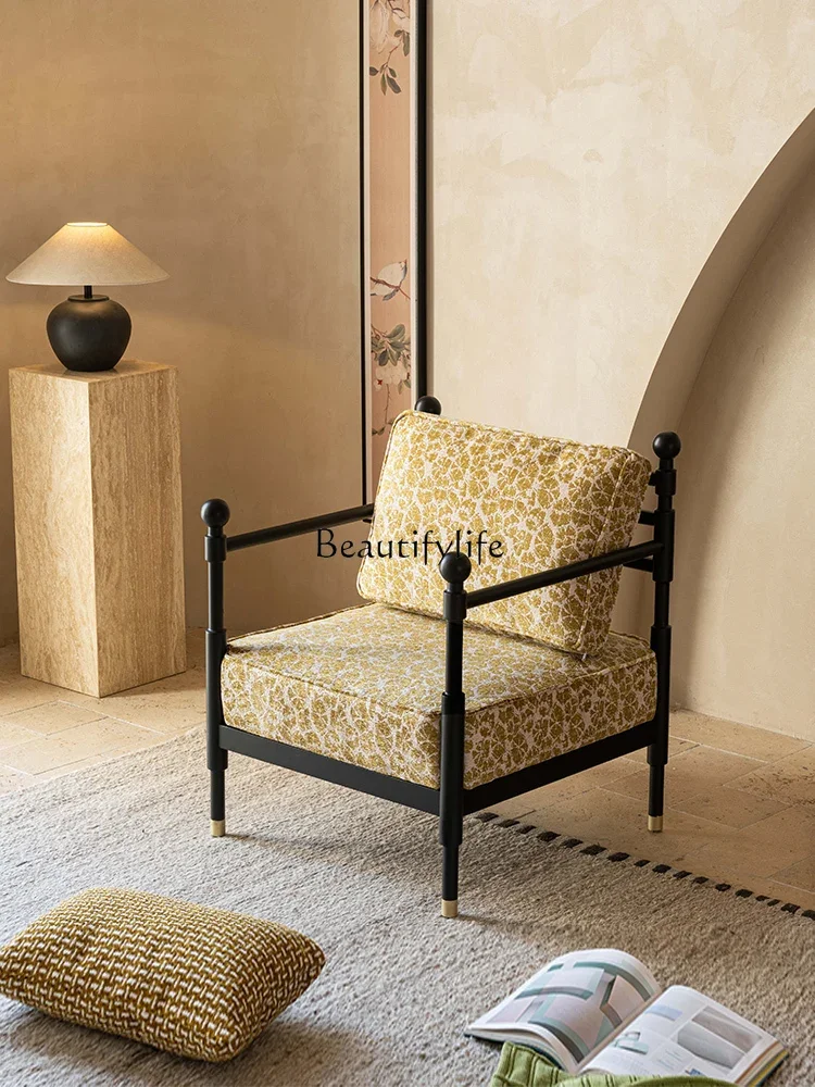 

ls 18 French Retro Single Sofa Chair Designer Style Small Apartment Living Room Balcony Lounge Chair Bedroom Lazy Sofa Chair